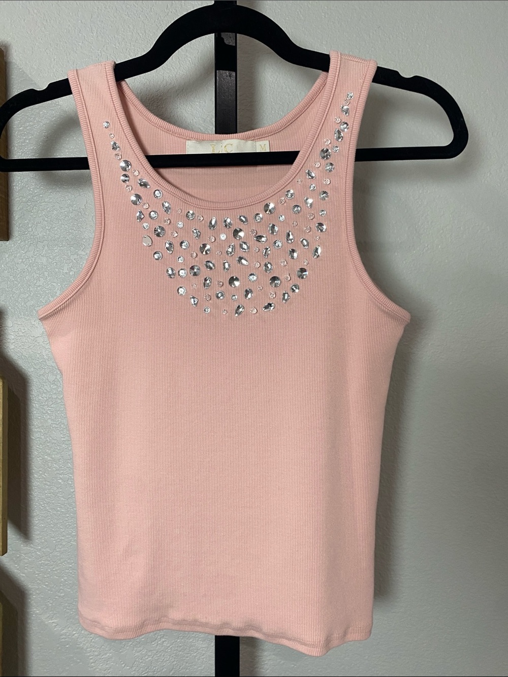 Embellished Pink Tank Top with Crystal Neckline 14-20ptp 20 L